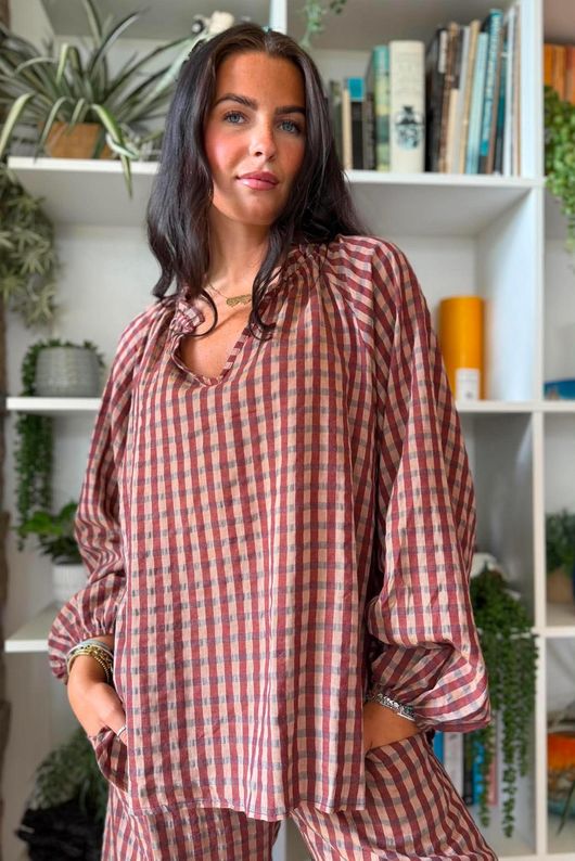 Vivienne Plaid Heathcliff Blouse Chestnut & Hazelnut